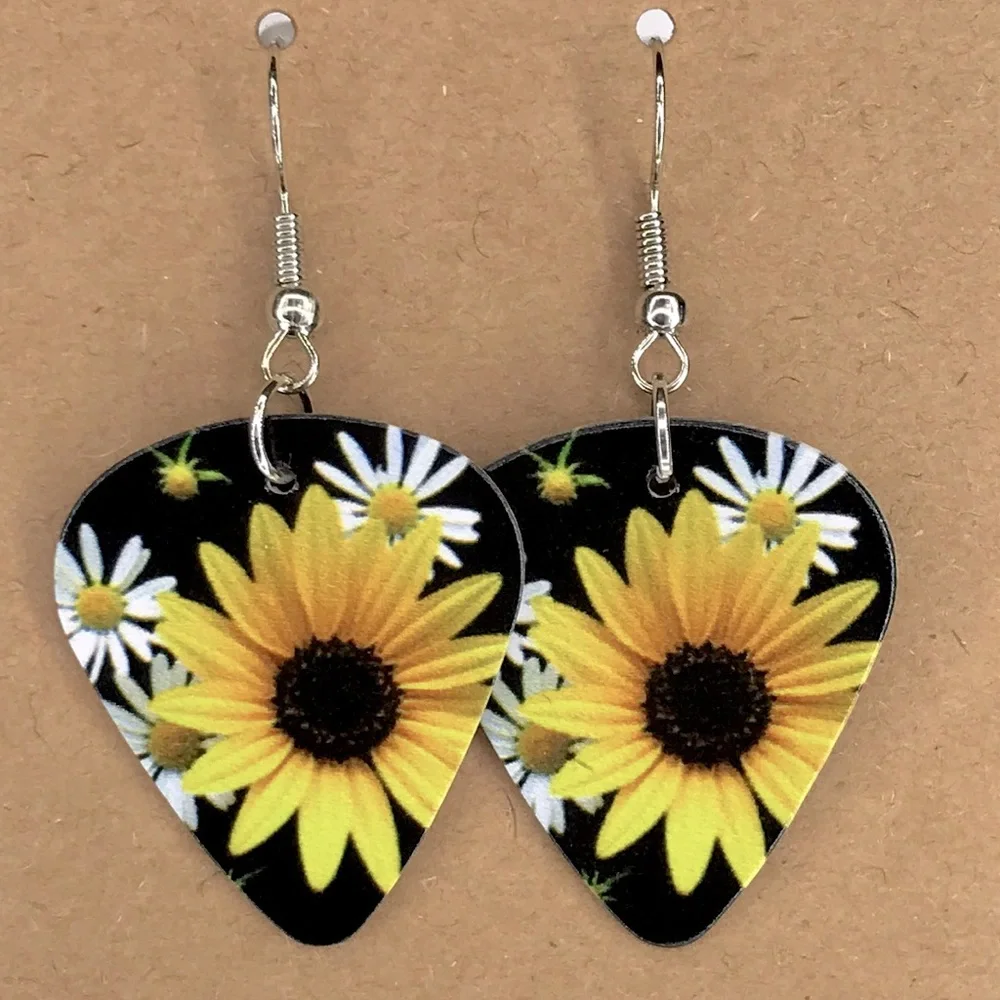 Sunflower Guitar Pick Custom Earrings Fashion Jewelry - Picture 4 of 4